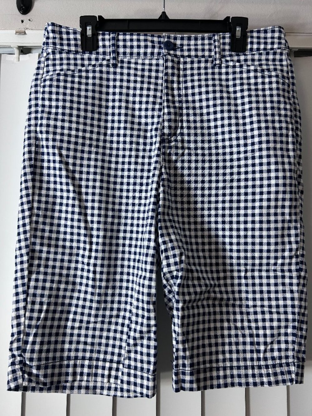 Women's Union Bay Gingham Bermuda Shorts Size 12 Navy & White